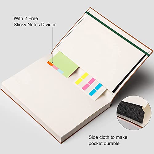 RETTACY A4 Lined Notebook College Ruled/Thick Journal - Extra Large Softcover Composition Notebooks with 2 Free Sticky Notes 320 Pages,Faux Leather, Inner Pocket 21.5 x 27.9cm - Brown