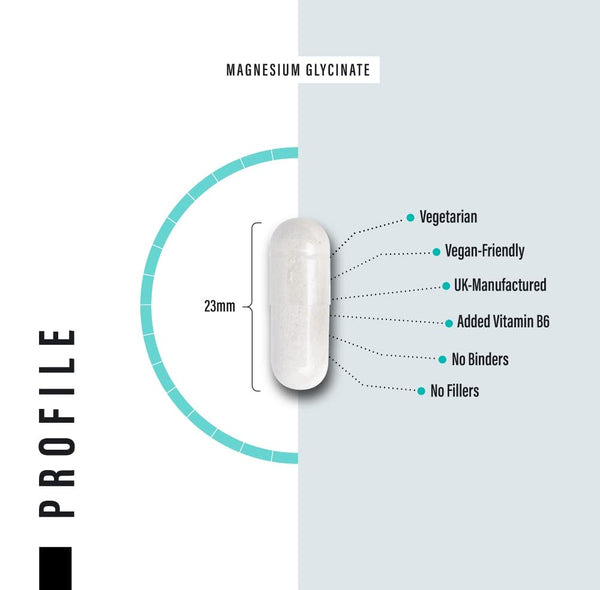 Magnesium Glycinate Supplements & Vitamin B6 - 120 High Strength Capsules - 1500mg of Magnesium Providing 315mg Elemental Magnesium (Bisglycinate) - Pure Active Ingredient