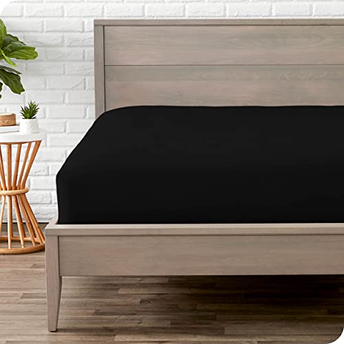 Bare Home Fitted Bottom Sheet King - Premium 1800 Ultra-Soft Microfibre - Ultra-Soft Wrinkle Free - Deep Pocket - 35 CM Deep - 15" Deep - King Fitted Sheet (King, Black)