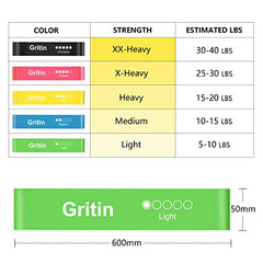 Gritin Resistance Bands, [Set of 5] Skin-Friendly Resistance Fitness Exercise Loop Bands with 5 Different Resistance Levels - Carrying Case Included - Ideal for Home, Gym, Yoga, Training