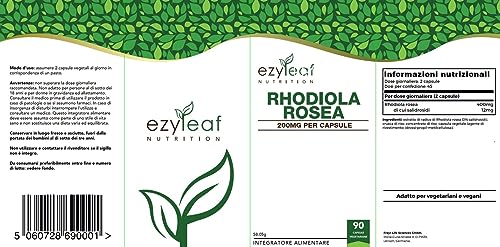 Ezyleaf Rhodiola Rosea Capsules 400mg Dose | High Strength Active 3% Salidroside Rosea Extract | 90 Vegan Capsules | Arctic Root Nootropic Adaptogen Supplement | ISO Certified, Allergen & Gluten Free