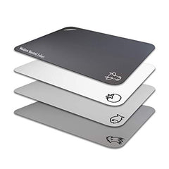 Flexible Plastic Cutting Board Mats in Unique Modern Neutral Colors with Food Icons & Easy-Grip Handles, Fotouzy BPA-Free, Non-Porous, 100% Non-Slip Back and Dishwasher Safe, Set of 4