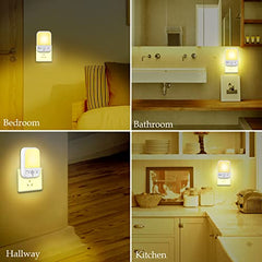 LED Night Light Plug in Walls, Night Light Motion Sensor with 4 Lighting Modes, Brightness Adjustable Warm White Lamp, Eye-Friendly Night Lighting for Baby, Kids, Hallways, Stairs (2PC)