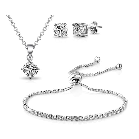 Philip Jones Silver Plated Solitaire Friendship Set Created with Zircondia® Crystals