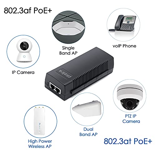 PTZlink 60W POE Injector 48V Gigabit 10/100/1000Mbps Shielded RJ45 Ultra POE++ Power Adapter Supply Single Gigabit Port IEEE 802.3af/at/bt Compliant Plug & Play Power Over Ethernet Up to 100m (328ft.)