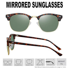 KANASTAL Green Sunglasses Mens Polarised Womens Dark Green Half Framed Sun Glasses Female Retro Semi Rimless Sunglasses - Tortoiseshell Framed Green Lens