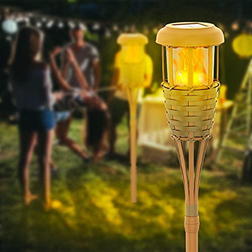 Evelynsun Tiki Torch Solar Lights Outdoor - Solar Torch Light with Flickering Flame Waterproof Garden Tiki Torches for Outside-8 Pack