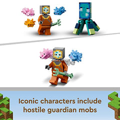 LEGO 21180 Minecraft The Guardian Battle Set, Coral Fish Toy, Gifts for Kids, Boys and Girls Age 8 Plus with Mobs Figures