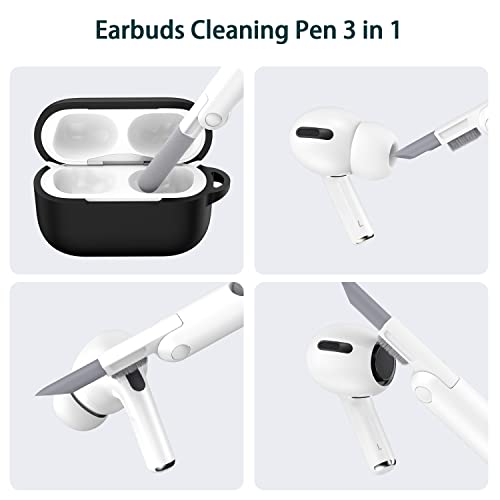 R-fun AirPods Pro Generation Case Cover with Cleaner kit and Replacement Ear Tips(XS/S/M/L), Full Protective Silicone for Apple AirPods Pro 2019 Charging Case - Black