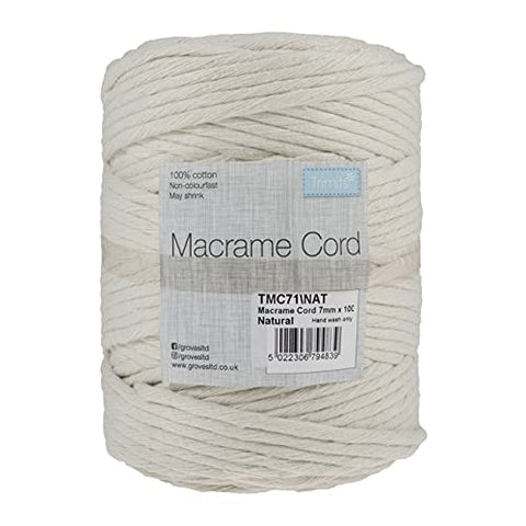Trimits Natural Crafting Cotton Twisted Macramé Cord, 7mm x 100m