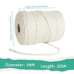 Aselected 5MM Macrame Cord, 656Feet Cotton Macrame Yarn Thick Rope For Wall Hanging Planters Hangers, Diy Crafts And Handmade Arts(Beige)