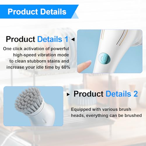 YOYIAG Electric Spin Scrubber Cordless: Electric Cleaning Brush with 5 Replaceable Brush Heads, Cordless Scrubber Perfect, Power Spin Scrubber for Kitchen Wall Bathtub Window Sink Shoes