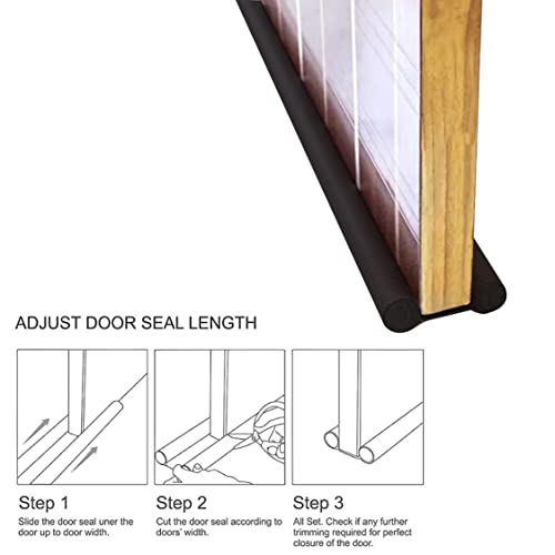 SUL Under Door Draught excluder, Double side Door Draft Excluders, Door Draft Stopper for Bottom of Adjustable Door Seal Strip Energy Efficient Insulation Draft Stopper – Length 90 cm (Black1pk)