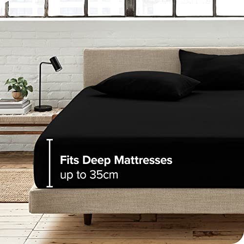 Bare Home Fitted Bottom Sheet King - Premium 1800 Ultra-Soft Microfibre - Ultra-Soft Wrinkle Free - Deep Pocket - 35 CM Deep - 15" Deep - King Fitted Sheet (King, Black)