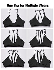 YEOREO Sports Bras for Women Padded Backless Workout Bra Karlena Low Impact Criss Cross Yoga Crop Tank Top, #0 Black, S