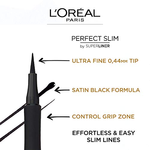 L'Oreal Paris Superliner Perfect Slim Liquid Eyeliner, Long-Lasting, Smudge- Formula for Intense Winged Eye Look, Intense Black, Precise Application Tip