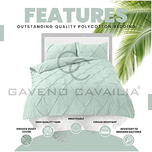 GC GAVENO CAVAILIA Luxury Diamond King Size Duvet Cover Sets Pinch Pleated Bedding Sets, Polycotton Quilt Cover Soft & Comfy Breathable Pintuck Bed Covers With Pillowcese, Duck Egg