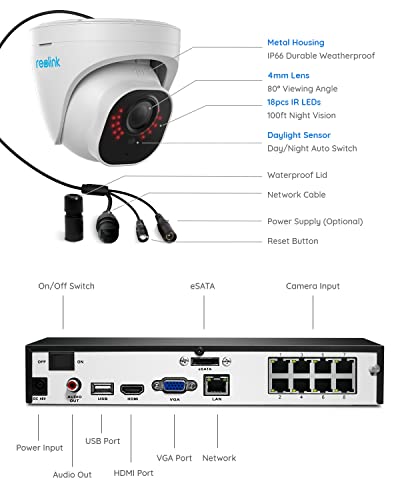 Reolink 4K NVR 5MP PoE CCTV Security Camera System, 8CH CCTV System with 2TB HDD NVR and 4X 5MP Motion Detection Outdoor PoE IP Cameras, 100ft Night Vision Remote Access,RLK8-520D4-5MP