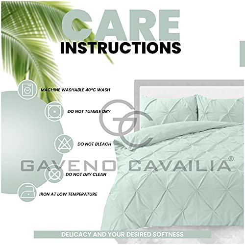 GC GAVENO CAVAILIA Luxury Diamond King Size Duvet Cover Sets Pinch Pleated Bedding Sets, Polycotton Quilt Cover Soft & Comfy Breathable Pintuck Bed Covers With Pillowcese, Duck Egg
