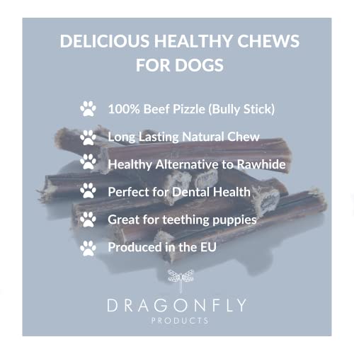 Dragonfly Products 10 pieces Bulls Pizzle Bully Sticks for Dogs & Puppies | Healthy, Natural Dog Treats Chews | Grain Free Treat