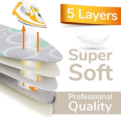 Super Soft 5 Layer Turbo Ironing Board Covers 125 x 45 cm - 50% faster with High Speed Steam Reflection, Made in EU, 100% Cotton Top, 122 x 38, 5 sizes, XL for Dimensions 120-125 x 38-45 cm