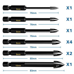 10 Pcs Glass Concrete Drill Bit Set, Masonry Drill Bits for Brick, Plastic and Wood, Hex Shank Tungsten Carbide Tip Drilling Tools for Mirror and Ceramic Tile on Concrete and Brick Wall (3-10mm)