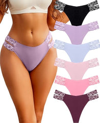BeReady Seamless Thongs for Women Sexy Lace Knickers for Women Multipack V Waist Invisible Underwear Women Pack of 6