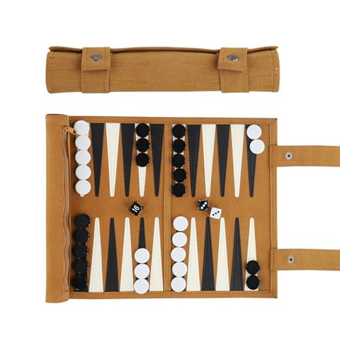Travel Backgammon Set, Roll Up Backgammon Set with Traditional Tan Design, 15 Inch Portable Quality Backgammon Sets, Tactical Board Game Ideas, Two Versus Puzzle Game, Since 1795…