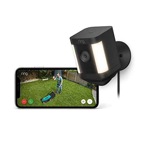 Ring Spotlight Cam Plus Plug-In by Amazon| Outdoor Security Camera 1080p HD Video, Two-Way Talk, Night Vision, LED Spotlights, Siren, alternative to CCTV system, 30-day free trial of Ring Protect