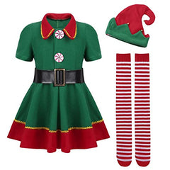 RTGSE Adult Christmas Elf Costume Clothes Set Santa's Helper Cosplay Sets Men Women Christmas Elf Outfit for Holiday Party