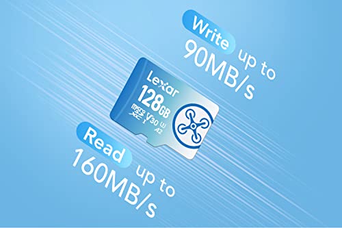 Lexar Fly 128GB Micro SD Card, microSDXC UHS-I Flash Memory Card, Up to 160MB/s Read, U3, Class 10, V30, A2, High-Speed TF Card for DJI Drone and Action Camera (LMSFLYX128G-BNNAA)