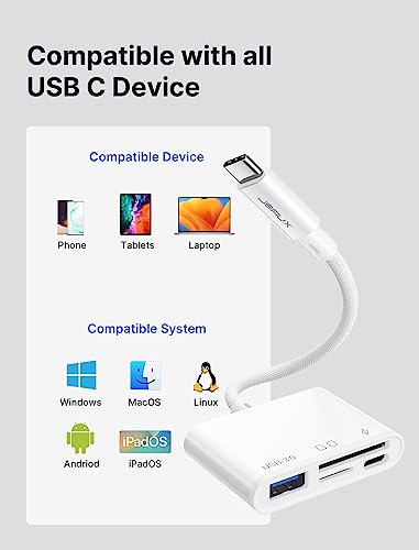 SD Card Reader with USB 3.0 Port & Charging Port | JSAUX 4-in-1 USB C to Micro SD Memory Card Reader | Compatible with iPhone 15/ Pro Max/Pro/Plus, iPad Pro, MacBook Pro/Air, Galaxy S8 to S23