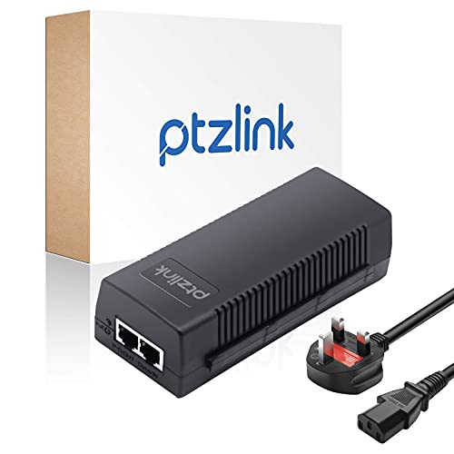 PTZlink 60W POE Injector 48V Gigabit 10/100/1000Mbps Shielded RJ45 Ultra POE++ Power Adapter Supply Single Gigabit Port IEEE 802.3af/at/bt Compliant Plug & Play Power Over Ethernet Up to 100m (328ft.)