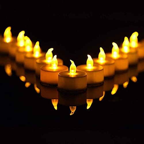 VETOUR 24pcs Tea Lights Candles:Realistic LED Flameless Flickering Operated Tea Lights Steady Battery Tealights Electric Fake Candles Decoration for Party and Gifts Ideas(Warm Yellow Light)