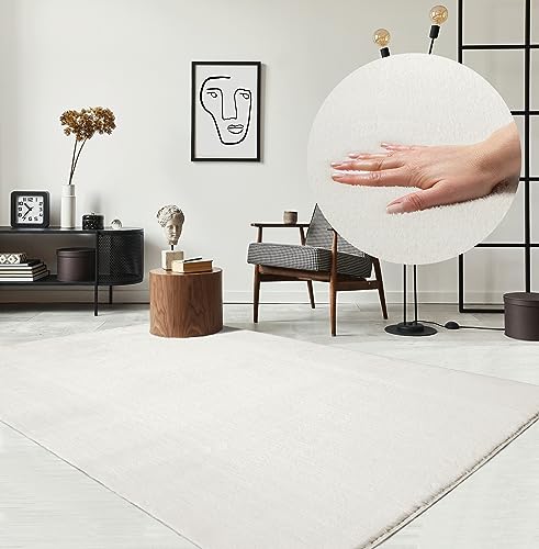 the carpet Area rug for living room or bedroom in Cream 160 x 230 cm | washable up to 30 degrees | non-slip underside | modern and soft short pile rug | rectangular - RELAX rug