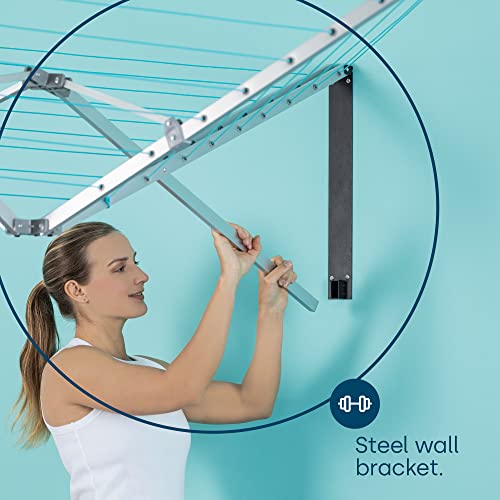 LIVIVO Wall Mounted 5 Arm Aluminum Indoor or Outdoor 26m Clothes Airer Washing Line with Fixing Plate and Fittings Included
