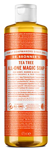 Dr Bronner's 18-in-1 Pure Castile Liquid Soap, Made with Organic Oils, Used for Face, Body, Hair, Laundry, Pets and Dishes, Certified Fair Trade & Vegan Friendly, 473ml Recycled Bottle