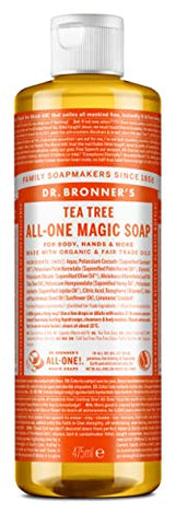 Dr Bronner's 18-in-1 Pure Castile Liquid Soap, Made with Organic Oils, Used for Face, Body, Hair, Laundry, Pets and Dishes, Certified Fair Trade & Vegan Friendly, 473ml Recycled Bottle