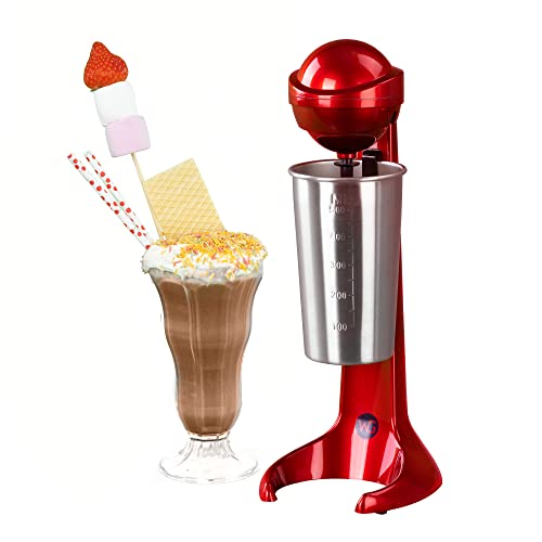 Wicked Gizmos Red Retro Milk Shake Milkshake Maker 500ml Stainless Steel Mixing Cup Ideal for Delicious Frothy Milkshakes, Protein Shakes, omelete mixes or Even Mixing Cocktails