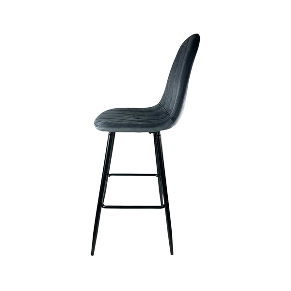 Requena 2x Bar Stools Fabric Upholstered seat with Black Metal Legs Kitchen Breakfast Barstool HB-F05 DUNE GREY