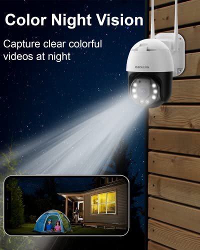 BOLLNG 3G/4G LTE Cellular Security Camera with SIM Card, Outdoor Wireless No WiFi Camera, PTZ CCTV Camera Floodlight Color Night Vision, Auto Tracking, Human Detection, 2-Way Audio