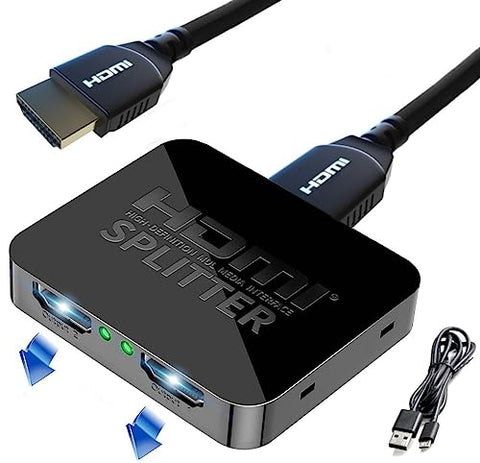 HDMI Splitter 1 in 2 Out, 4K HDMI Splitter for Dual Monitors, 2 Port HDMI Splitter 1 in2 out, Dual Monitor Adapter for Fire Stick, PS4, Xbox, PS3, Sky Q Box (Mirror Only, Not Extend)