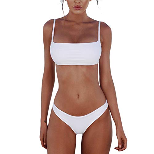 meioro Bikini Set Swimsuits for Women Low Waist Thong Swimwear Bathing Suits No Rims Swimming Costume (M,White)