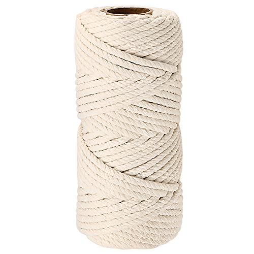 SINJEUN Macrame Cord, 6mm x 50m Natural Macrame Cord, 4 Strand Twisted Cotton Rope, Cotton Macrame Rope Unbleached Cotton Cord for Craft, Hanging Plant Hanger, Knitting, Beige