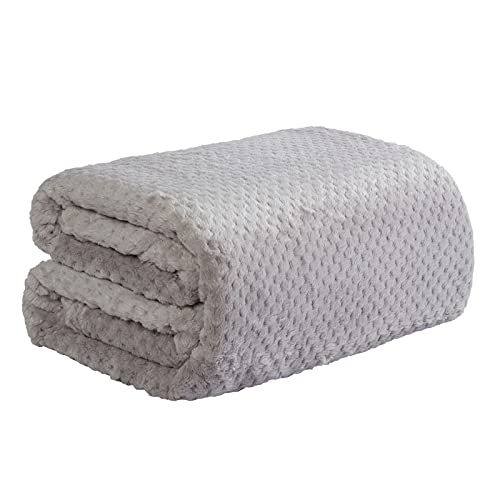 Dreamscene Luxury Waffle Mink Honeycomb Faux Fur Warm Throw Over Sofa Bed Soft Blanket, Silver Grey - 200 x 240cm