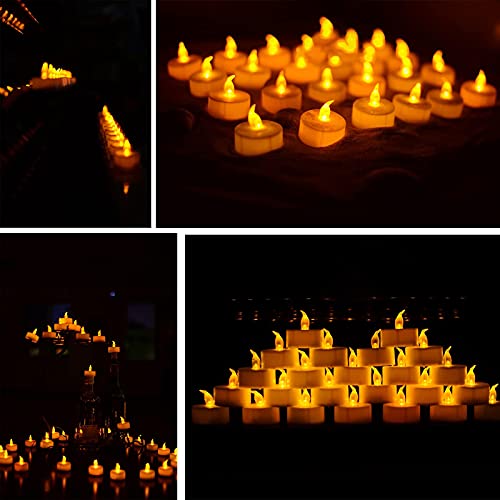 VETOUR 24pcs Tea Lights Candles:Realistic LED Flameless Flickering Operated Tea Lights Steady Battery Tealights Electric Fake Candles Decoration for Party and Gifts Ideas(Warm Yellow Light)