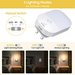 Suright Plug in Night Light with Dusk to Dawn Photocell Sensor, 2 Pack Night Light with 5 Levels Brightness Adjustable, 3000K Warm White Night Light Kids for Bedroom, Hallway, Stairs, Nursery, 0.3 W