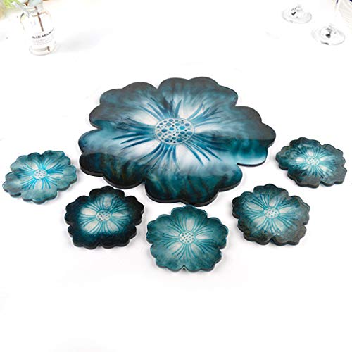 Coaster Mould for Resin, Large Flower Shape Coaster Tray Plate Molds Resin Casting Agate Silicone Mold Craft Kit