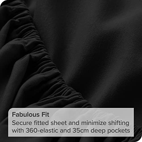 Bare Home Fitted Bottom Sheet King - Premium 1800 Ultra-Soft Microfibre - Ultra-Soft Wrinkle Free - Deep Pocket - 35 CM Deep - 15" Deep - King Fitted Sheet (King, Black)