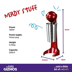 Wicked Gizmos Red Retro Milk Shake Milkshake Maker 500ml Stainless Steel Mixing Cup Ideal for Delicious Frothy Milkshakes, Protein Shakes, omelete mixes or Even Mixing Cocktails